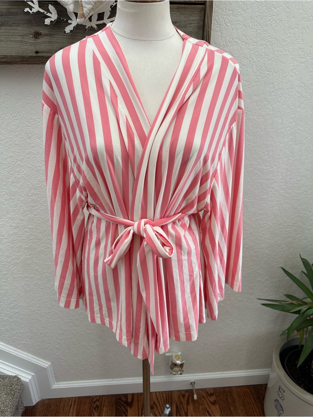 Lake pink stripe modal wrap kimono pajama top robe ladies size Large
